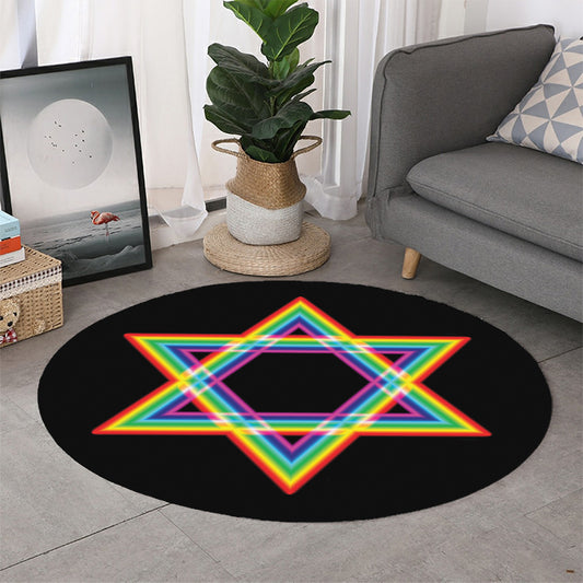 Rainbow Star of David Print Round Rug