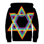 Rainbow Star of David Print Sherpa Lined Zip Up Hoodie