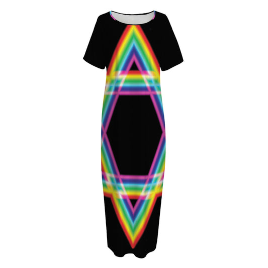Rainbow Star of David Print Short Sleeve Long Nightdress