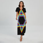 Rainbow Star of David Print Short Sleeve Maxi Dress