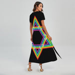 Rainbow Star of David Print Short Sleeve Maxi Dress