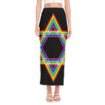Rainbow Star of David Print Side Slit Maxi Skirt