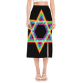 Rainbow Star of David Print Side Slit Midi Skirt