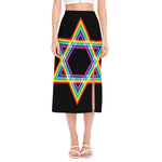 Rainbow Star of David Print Side Slit Midi Skirt
