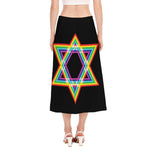 Rainbow Star of David Print Side Slit Midi Skirt