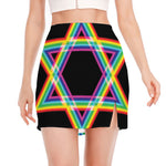 Rainbow Star of David Print Side Slit Mini Skirt