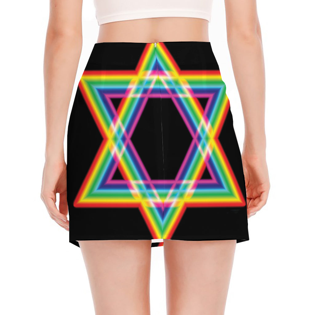 Rainbow Star of David Print Side Slit Mini Skirt