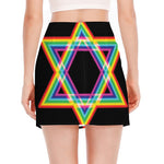 Rainbow Star of David Print Side Slit Mini Skirt