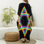 Rainbow Star of David Print Silk V-Neck Kaftan Dress