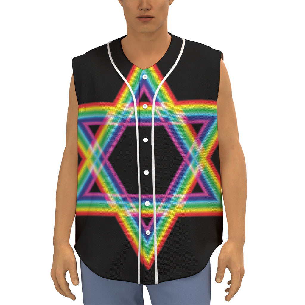 Rainbow Star of David Print Sleeveless Baseball Jersey