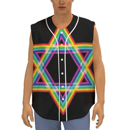 Rainbow Star of David Print Sleeveless Baseball Jersey