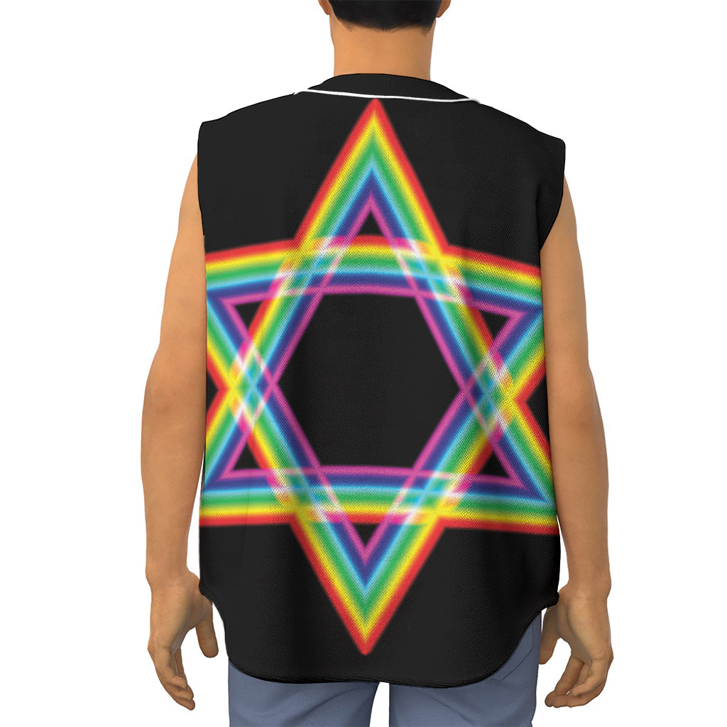 Rainbow Star of David Print Sleeveless Baseball Jersey
