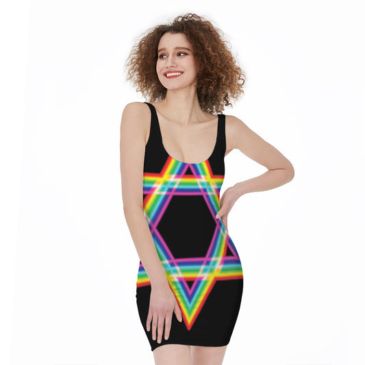 Rainbow Star of David Print Sleeveless Bodycon Dress