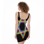 Rainbow Star of David Print Sleeveless Bodycon Dress