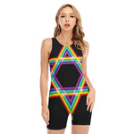 Rainbow Star of David Print Sleeveless One Piece Swimsuit