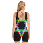 Rainbow Star of David Print Sleeveless One Piece Swimsuit