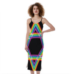 Rainbow Star of David Print Slim Fit Midi Cami Dress