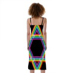 Rainbow Star of David Print Slim Fit Midi Cami Dress