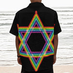 Rainbow Star of David Print Textured Short Sleeve Shirt