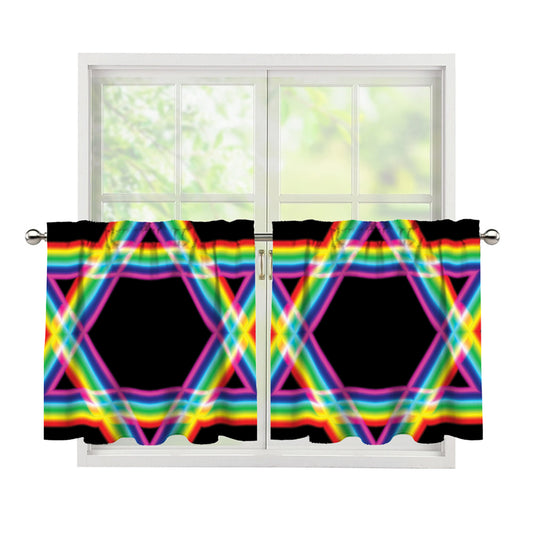 Rainbow Star of David Print Tier Curtains
