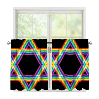 Rainbow Star of David Print Tier Curtains