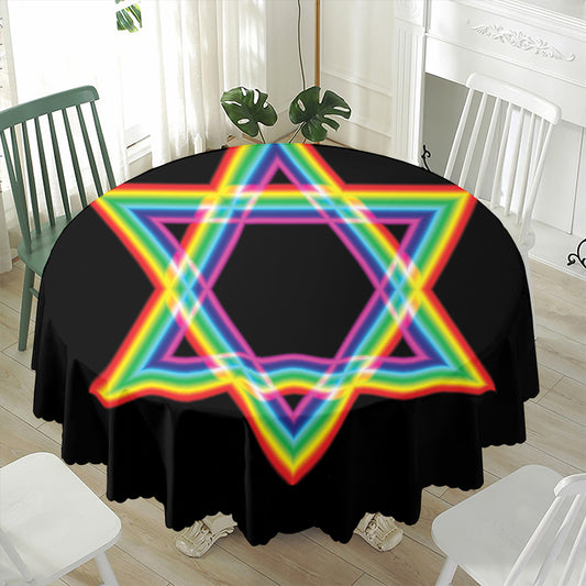 Rainbow Star of David Print Waterproof Round Tablecloth