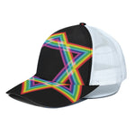Rainbow Star of David Print White Mesh Trucker Cap