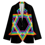 Rainbow Star of David Print Women's Blazer