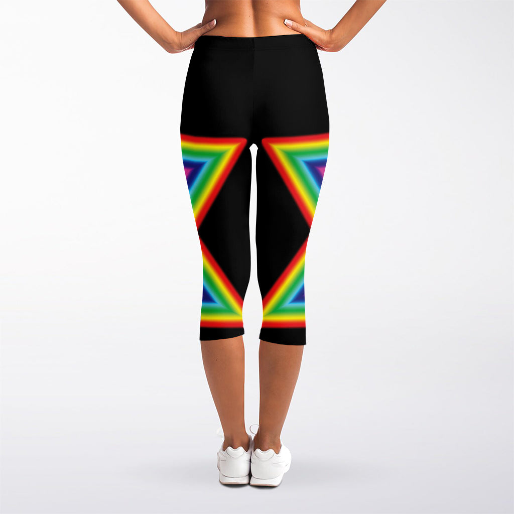 Rainbow Star of David Print Women's Capri Leggings