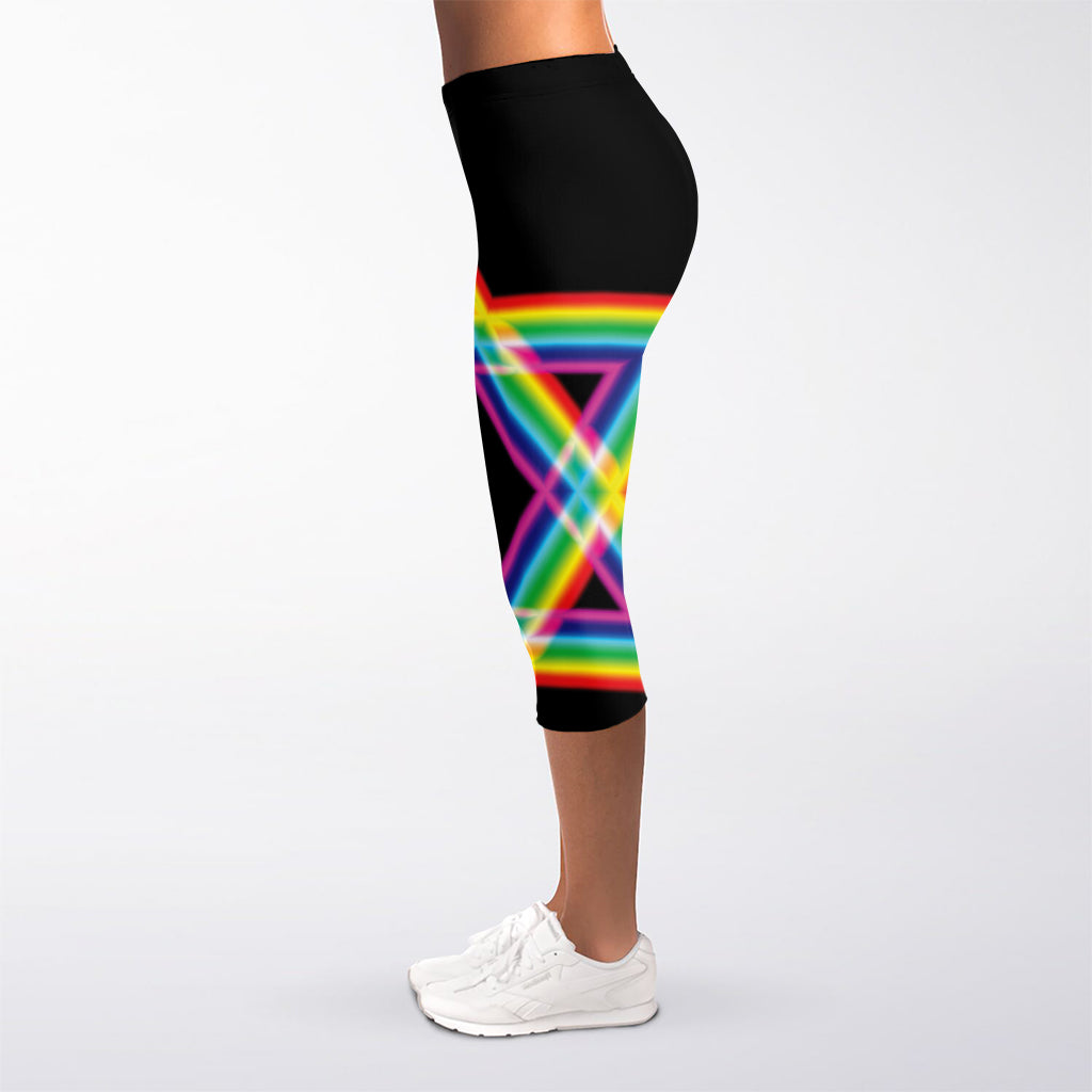 Rainbow Star of David Print Women's Capri Leggings