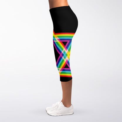 Rainbow Star of David Print Women's Capri Leggings