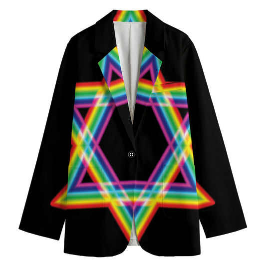 Rainbow Star of David Print Women's Cotton Blazer