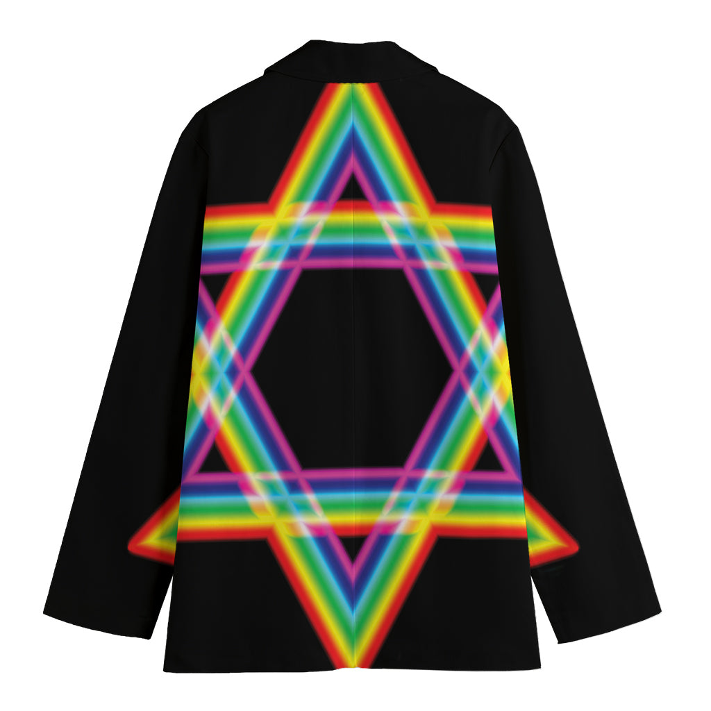 Rainbow Star of David Print Women's Cotton Blazer