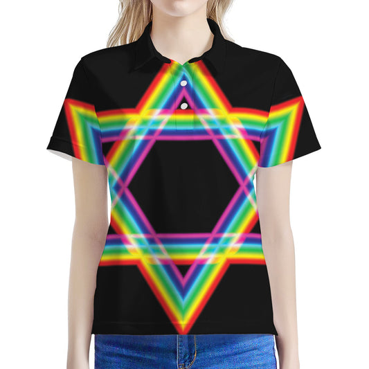 Rainbow Star of David Print Women's Polo Shirt