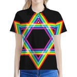 Rainbow Star of David Print Women's Polo Shirt