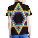 Rainbow Star of David Print Women's Polo Shirt