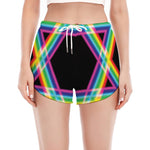 Rainbow Star of David Print Women's Split Running Shorts