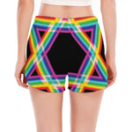 Rainbow Star of David Print Women's Split Running Shorts