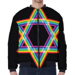 Rainbow Star of David Print Zip Sleeve Bomber Jacket