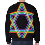 Rainbow Star of David Print Zip Sleeve Bomber Jacket
