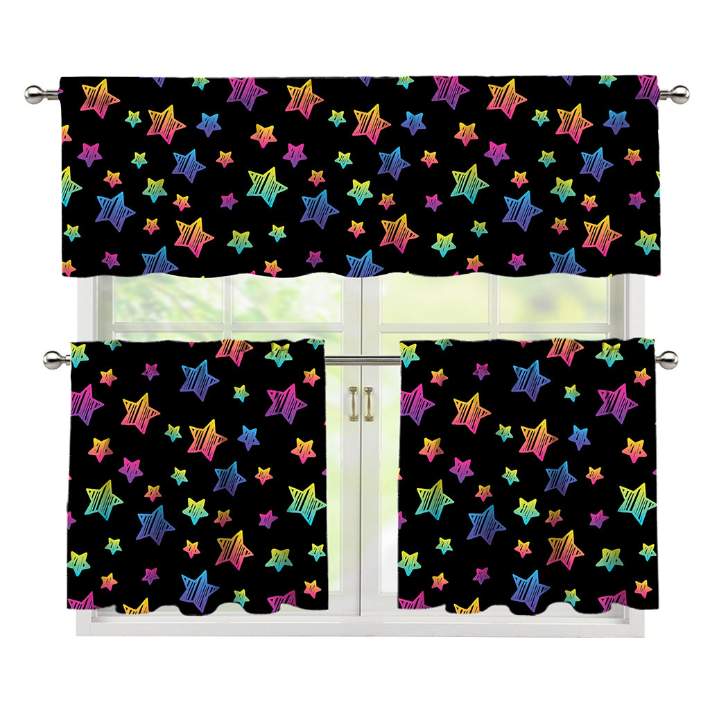 Rainbow Stars Pattern Print 3 Piece Kitchen Curtains