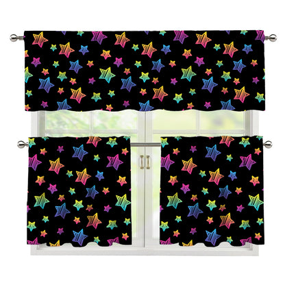 Rainbow Stars Pattern Print 3 Piece Kitchen Curtains
