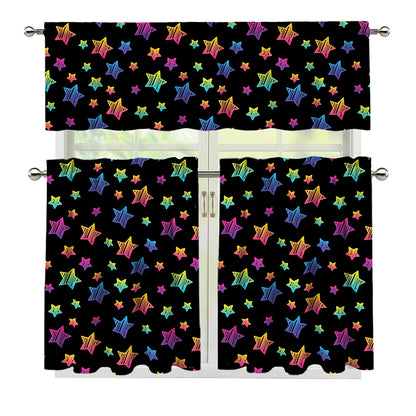 Rainbow Stars Pattern Print 3 Piece Kitchen Curtains