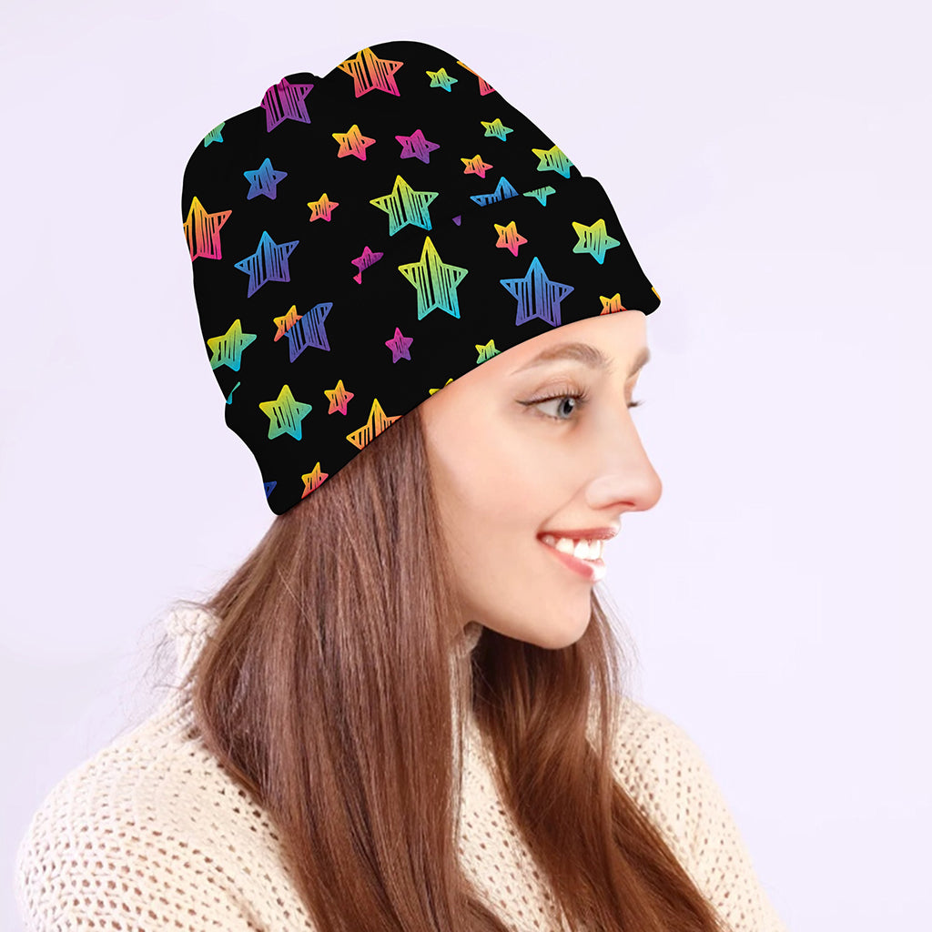 Rainbow Stars Pattern Print Beanie
