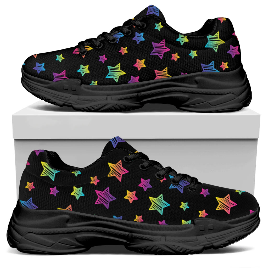 Rainbow Stars Pattern Print Black Chunky Shoes