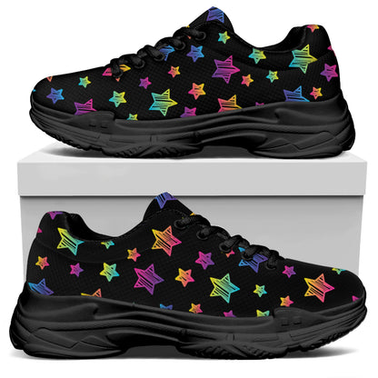 Rainbow Stars Pattern Print Black Chunky Shoes