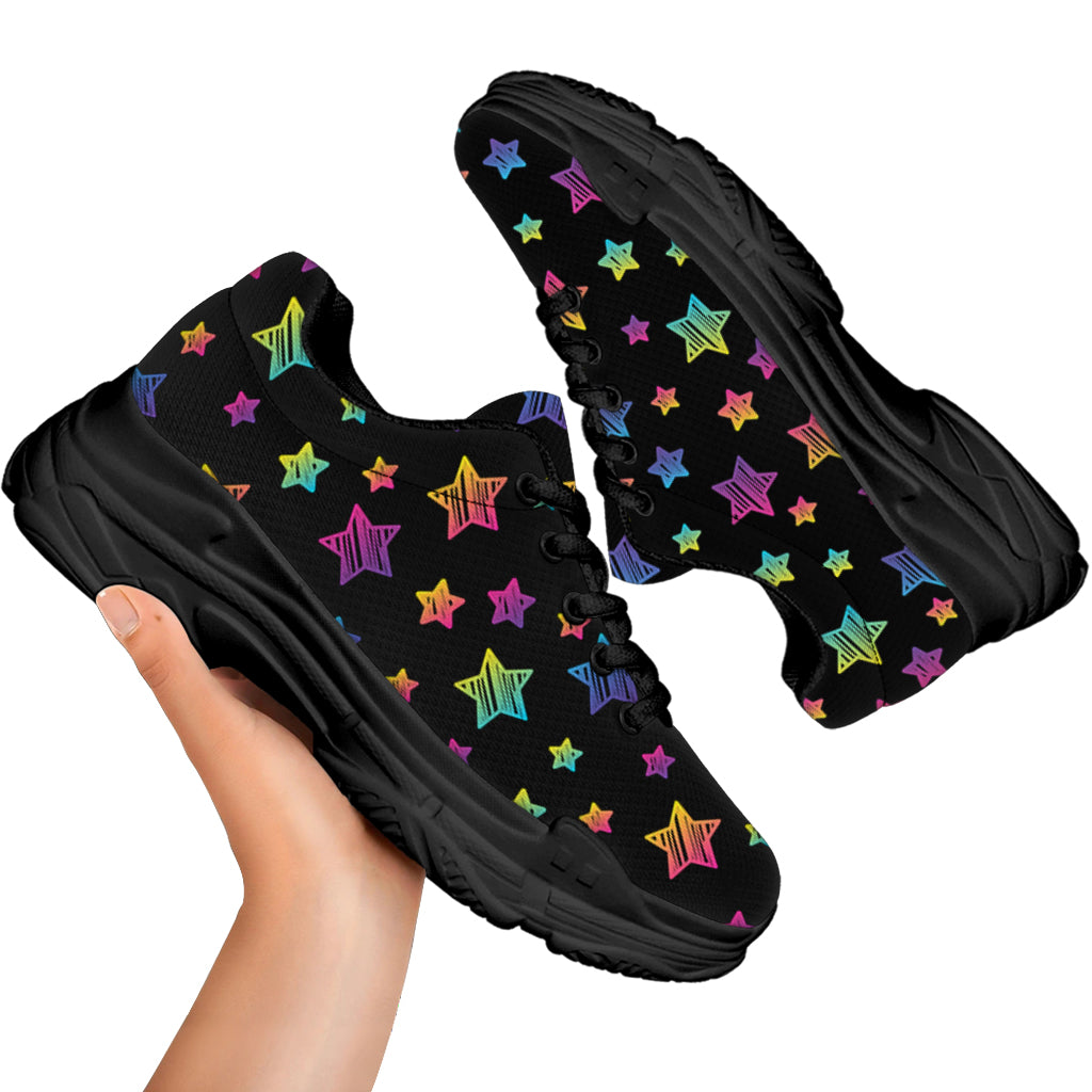 Rainbow Stars Pattern Print Black Chunky Shoes