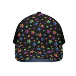 Rainbow Stars Pattern Print Black Mesh Trucker Cap