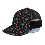 Rainbow Stars Pattern Print Black Mesh Trucker Cap