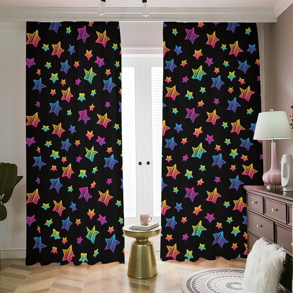 Rainbow Stars Pattern Print Blackout Pencil Pleat Curtains